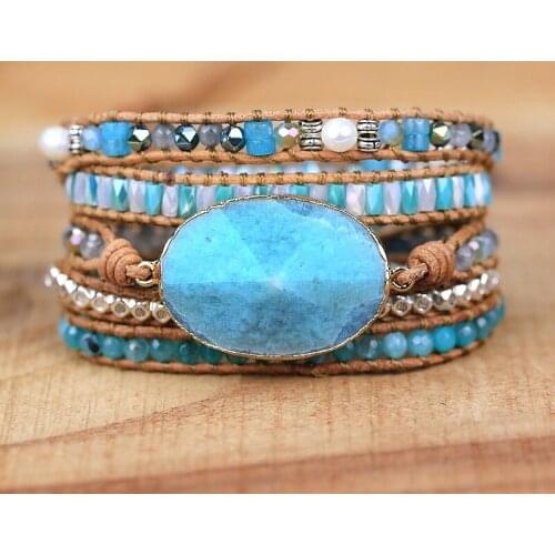 2021 high quality Mixed Natural Stones amazonite Charm yoga energy Wrap Bracelets Handmade Pearl friendship jewelry