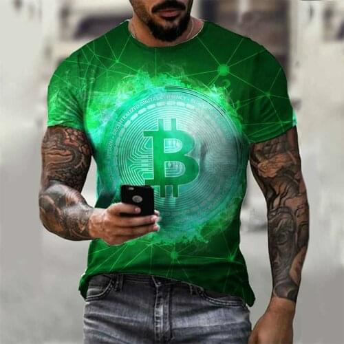 Bitcoin Printing 3D T Shirt Men Fashion Pattern Loose O-Neck Short Sleeve Letter Tees Summer Street Style Casual Male Clothing