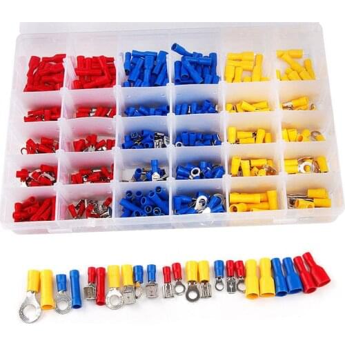 480 Pcs Insulated Electrical Wire Terminal Crimp Spade Ring Butt Kit Heat Shrink Electrical Connectors with Box