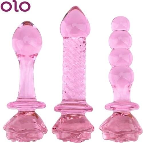 OLO Anal Plug Anal Bead Butt Stimulation Sex Toys for Women Glass Dildo Adult Products Pink Rose Flower Shape Female Masturbator