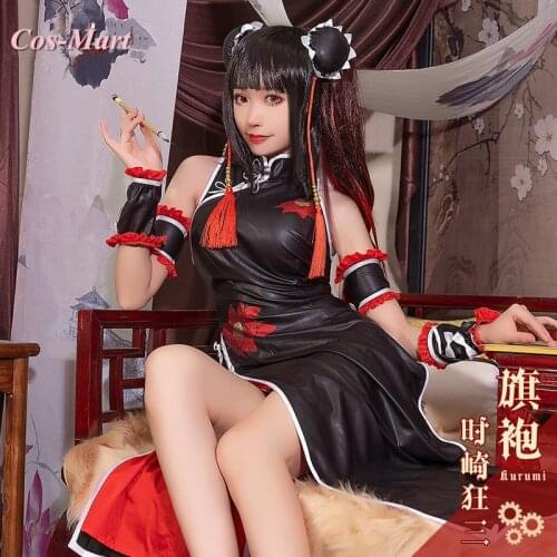 Anime DATE A LIVE Tokisaki Kurumi Cosplay Costume Fashion Black Cheongsam Full Set Female Party Role Play Clothing S-L In Stock