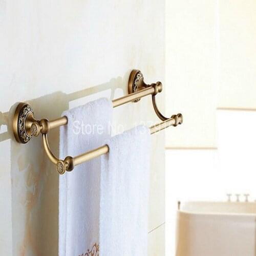 Antique Brass Bathroom Accessory Wall Mounted Double Towel Bar Towel Rail Rack Holder Bathroom Fitting aba483