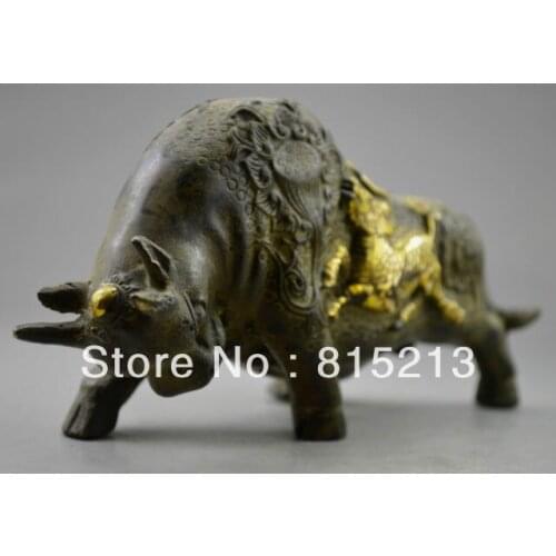 Bi00630 Collectible Decorated Old Handwork Bronze Carved Endless Struggle Cattle Statue