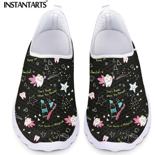 INSTANTARTS Brand Lovely Tooth Angel Cartoon Pattern Ladies Casual Flat Shoes Dentist Print Mesh Sneaker Slip on Beach Shoe Hot