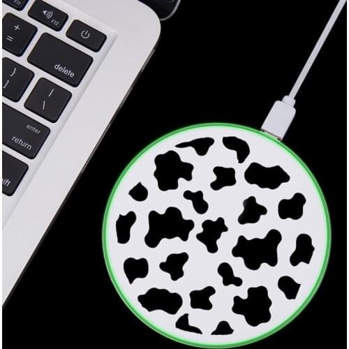 Cow Symbol Pattern Print 10W Fast Wireless Charger for Samsung Galaxy S10 Note 9 USB Qi Charging Pad for IPhone 11 X Airpods2