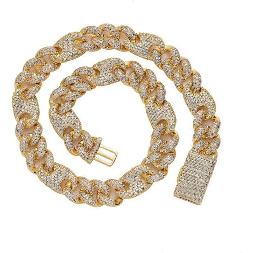 New 16mm Width 3:1 Mens Iced Out Brass Cuban Chain Necklace Hip Hop Jewelry BC013