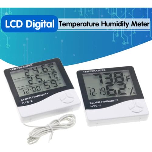 LCD Digital Temperature Humidity Meter HTC-1 HTC-2 Home Indoor Outdoor hygrometer thermometer Weather Station with Clock