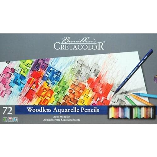 Cretacolor Aqua Monolith Woodless Watercolor Pencil Sets, 72-Color Set, Highly Pigmented, Woodless Colored Pencils