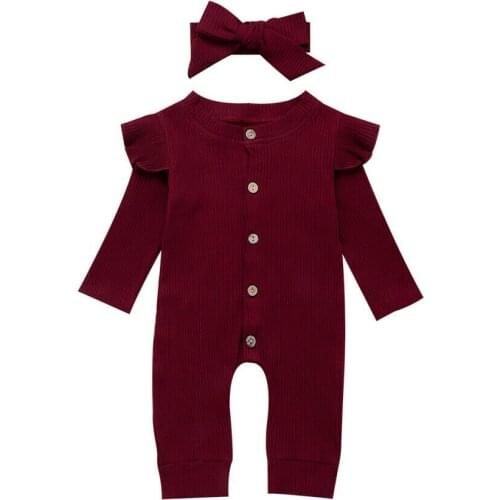 Baby clothes spring button jumpsuit newborn baby girl baby boy clothes knitted romper romper jumpsuit jumpsuit send hair band