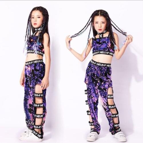 Children Sequined Ballroom Jazz Hip Hop Dance Competition Costumes Tops+Pants Girls Party Stage wear Dancing Wear Outfits