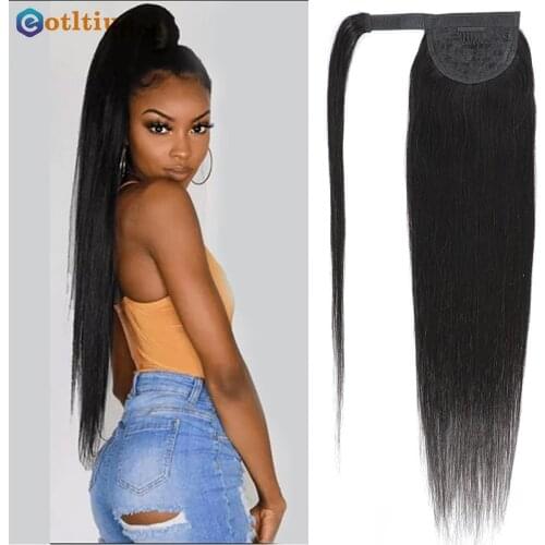 Wrap Around Long Straight Ponytail Human Hair Remy Hair Extensions Malaysia Hair Extensions Clip Ins Natural Color Hairpiece