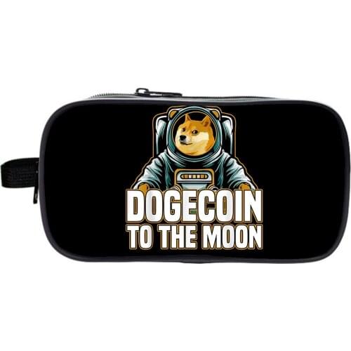 Dogecoin Pencil Case Kawaii Large Stationery Storage Bags Canvas Pencil Box Cute Makeup Bag School Supplies Boys Girl Kids Gift