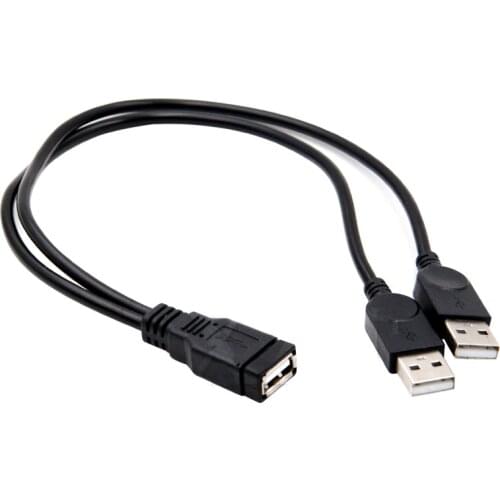 USB 2.0 A Male to USB Female 2 Double Dual Power Supply USB Female Splitter Extension Cable HUB Charge for Hard Disks Printers