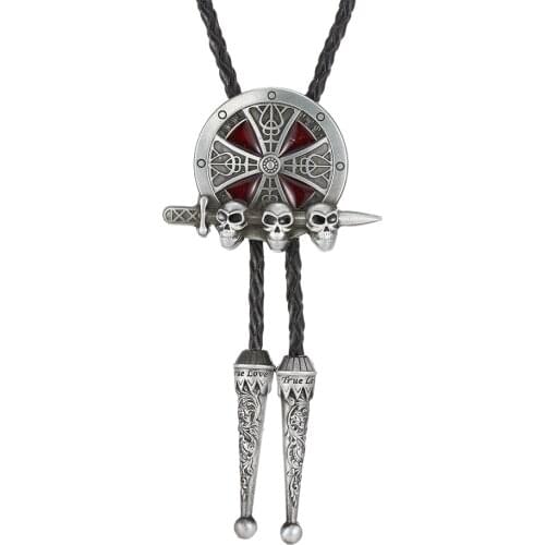 KDG western cowboy ghost head Bolo tie pendant necklace western cowboy leather tie