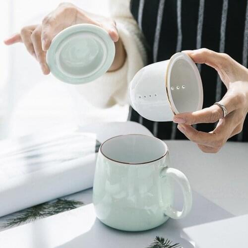 Tea Water Separation Ceramic Tea Mug Tea Cup with Lid Filter Water Cup Four-color Optional Practical Home Office Drinkware