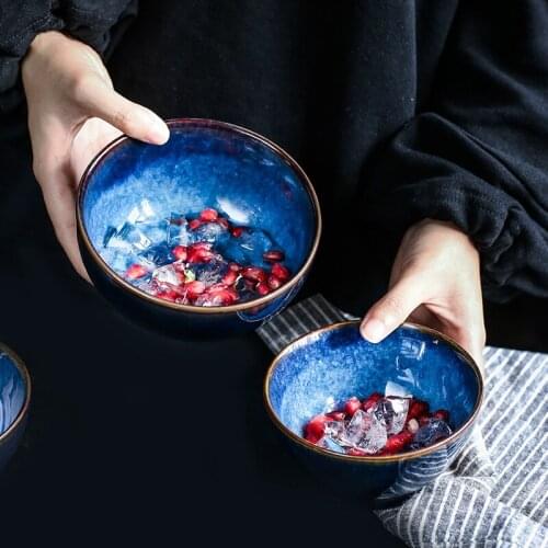 KINGLANG Japanese Rice Bowl Creative Ceramic Porcelain Single Porridge Feeding Small Bowl