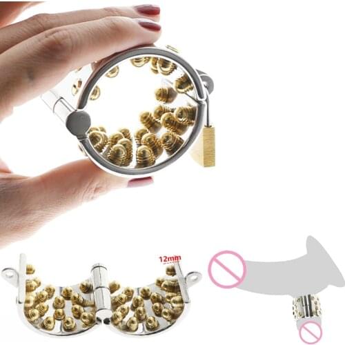 KALIS TEETH Cock Ring with 4 ROWS Golden Round Spike with Lock Cock Cage Scrotum Pendant Male Chastity Device Kalis teeth