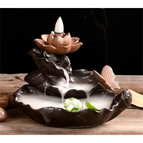 Creative Green Plant Burner Waterfall Incense Holder Lotus Backflow Censer Aroma Burner Chinese Culture Office Tea House Decor