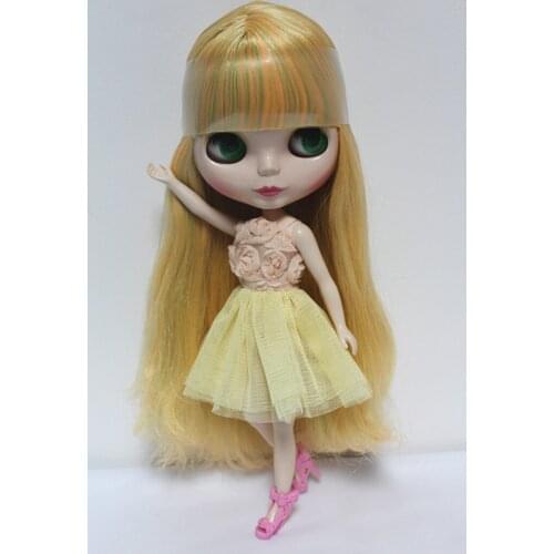 Blyth doll Nude doll 30cm ordinary body yellow green mixed Liuhai straight hair doll for changing makeup can replace the body