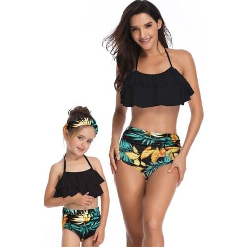 Kid Girl Swimming Clothes Triangle String Baiting Suit Flounce Parent Child Bikini Covered Body mommy and me outfits swimsuit XL