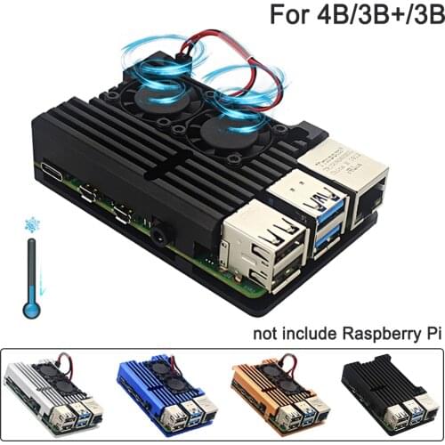 2020 Raspberry Pi 4 4B Metal Case Raspberry Pi Case with Dual Cooling Fan Aluminium Alloy Protection Cases for RPI 4/4B