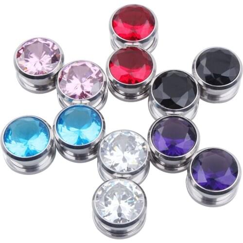 Multi Colors 316L Surgical Steel Screw Ear Plugs Flesh Tunnels Crystal Earring Ear Expanders Earlet Gauges Body Piercing Jewelry