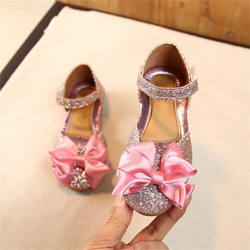 Fashion Toddler Infant Kids Baby Girls Casual Rhinestone Sequin Children Princess Bowknot Party Dance Leather Single Shoes#g4