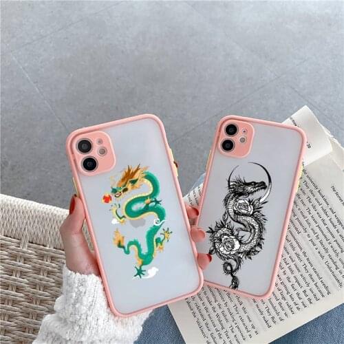 Fashion Dragon Animal Pattern Phone Case For iPhone 12 11 Mini Pro XR XS Max 7 8 Plus X Matte transparent Pink Back Cover