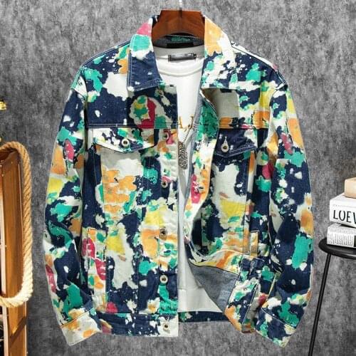 New Desert Camouflage Floral Mens Tooling Denim Jacket Casual Loose Hip-hop Style Tide Brand Printing Mens Jeans Jacket Coat
