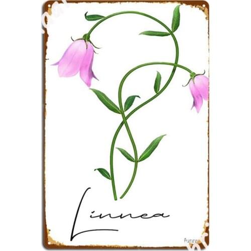 Nordic Wildflower Linnea Twinflower Pretty Pink Flowers Floral Metal Signs Wall Pub Garage Club Garage Decoration Metal Posters