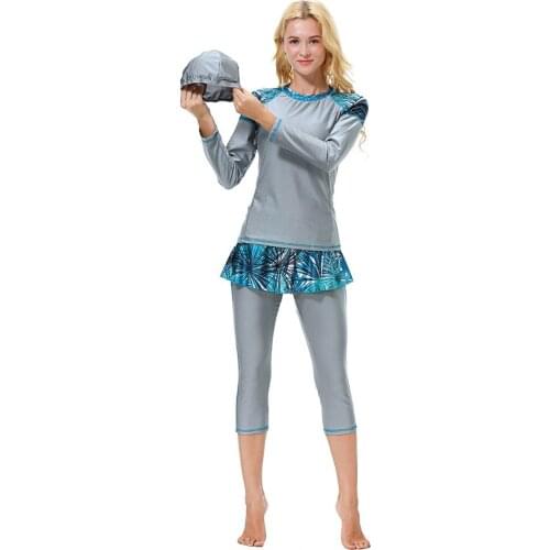 New Muslim Swimsuit Sunscreen Burkinis Modest Swimwear Women Islamic Ladies Hijab With Hat Muslim Swimming Clothes