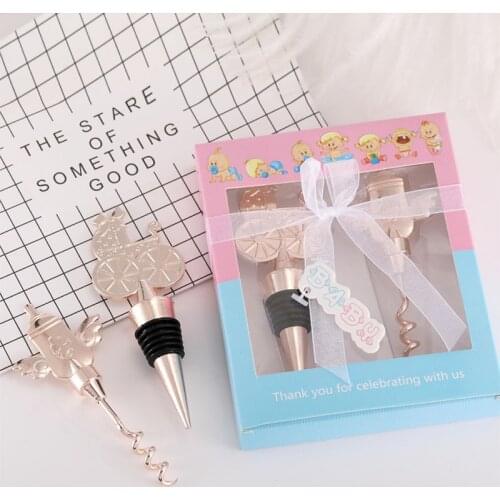 New Rose gold Bottle opener & Stopper set Baby Shower birth favors Gifts for Guests Christening Baptism