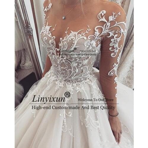 Charming Lace Wedding Dress 2021 robe de mariee Sheer Long Sleeves Wedding Dresses Custom Made Illusion A-Line Bride Gowns