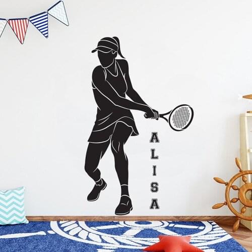 Personalized Tennis Girls Name Wall Sticker Vinyl Home Decoration Room Sport Tennis Club Decals Removable Mural Wallpaper 4761