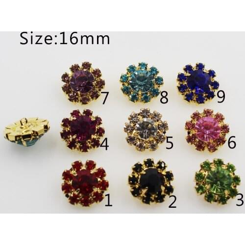 Hot sale 50Pc/16MM Golden Metal rhinestone buttons For sewing Clothing bottons craft supplies Decoration rhinestone baby button