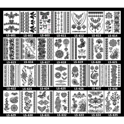 Rocooart Brand New Trendy black temporary arabic tattoo lace henna tattos sticker choker fake tattoo body flash Tattoo sticker