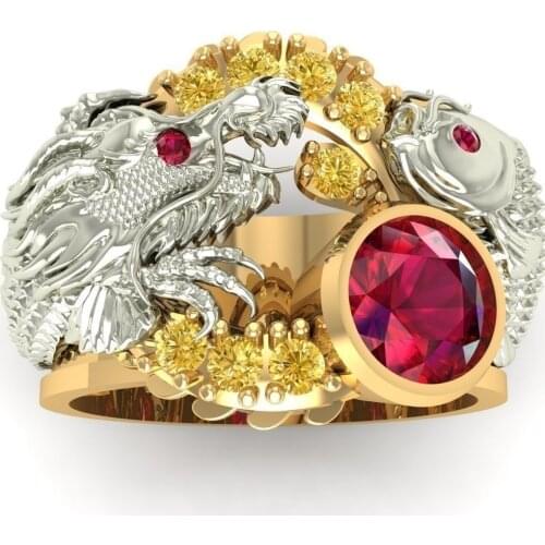 Luxury Exquisite Two-tone Inlay Animal Dragon Rings for Men Banquet Wild Dragon and Phoenix