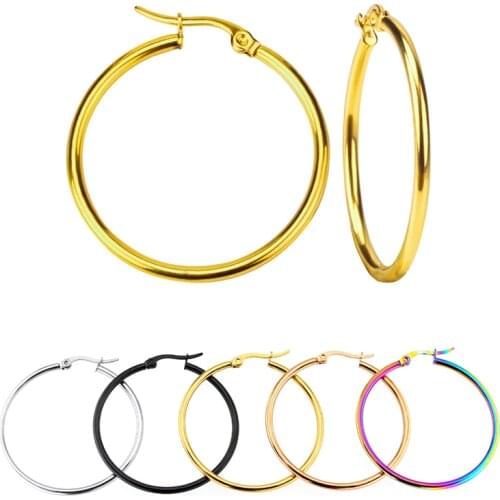 HONGTU 1 Pair New 316l Stainless Steel Hoop Earrings Cute Huggie Earrings for Women Girls 18G Earring Fashion Jewelry Gifts 35mm
