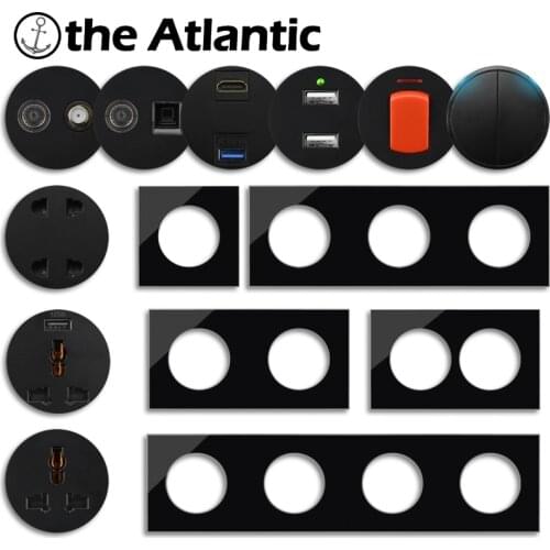 L1 Series- Universal Power Socket Switch USB RJ45 Cat5e 20A 45A Function Module Frame DIY Free Combination Black Glass EU FR