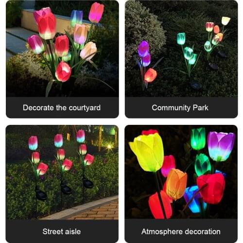 Solar Simulation Tulip Flower Light Waterproof Garden Lawn Landscape Lamp Artificial Flower Rose Lamps Solar Light