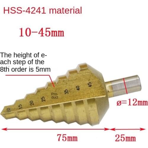 Triangle Handle Titanium Plated Straight Groove Step Drill 10-45MM Step Drill Multi-Function Reaming Drill Bit High Speed Steel
