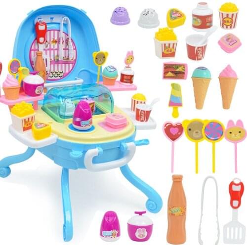 Light Music Ice Cream Table Simulated Dessert Station Girl Play House Ice Cream Toys Set Family Interactive Educational Toys