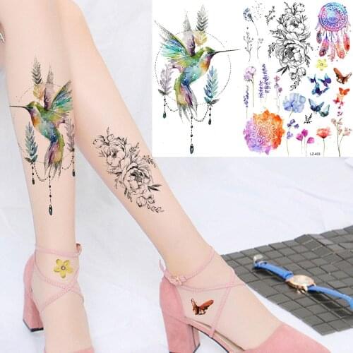 FANRUI Temporary Tattoo Stickers Women Body Arm Geometric Hummingbird Flash Tatoos Girls Makeup Tip Tattoo Black Bracelet Flower