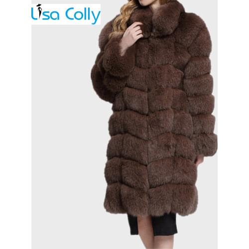 Lisa Colly Women Long Sleeves Stand Faux Fox Fur Coat Jacket Women Winter Warm Luxury Fake Fur coat Thick Furs Coat Overcoat