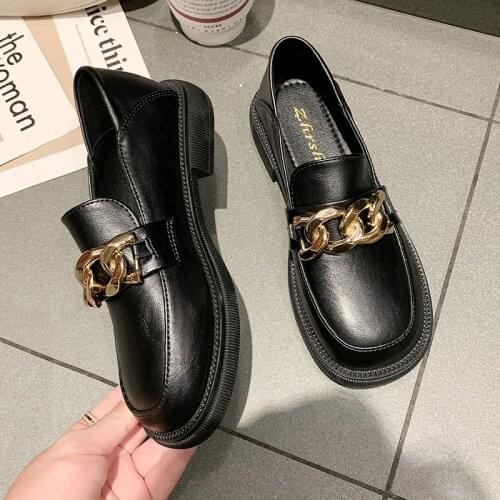 2021 Fashion Metal Chains Leather Loafers Women Shoes Winter Warm Mules Celebrity Fur Flat Creepers Soft Heel Moccasins Mujer