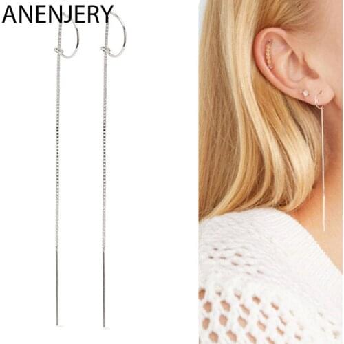 ANENJERY 925 Sterling Silver Long Line Earrings For Women Simple Handmade Chain Earrings Wholesale