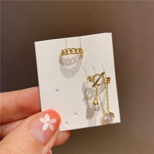 MENGJIQIAO 2021 Korean Delicate Cute Zircon Tassel Clip Earrings For Women Fashion No Piercing Metal Cartilage Ear Jewelry