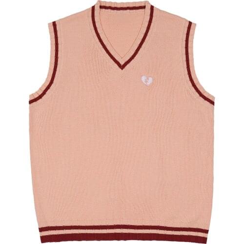 LACIBLE Streetwear Harajuku Knitted Vest Men Love Embroidery Color Patchwork Sleeveless Vest Loose Casual Kint Tank Top Pullover