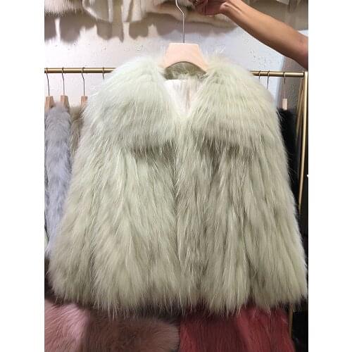 Raccoon Dog Fur Woven Fur Coat Womens Short Small Lapel Winter 2021 Fox Fur Fur Fur Coat Strip FS21119