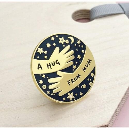 A Hug From Mum Hard Enamel Pin Fashion Navy Round Golden Brooch Separation Anxiety Badge Unique Gifts for Children